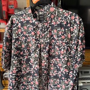 RVCA Black Floral Shirt with Pink and White Accents